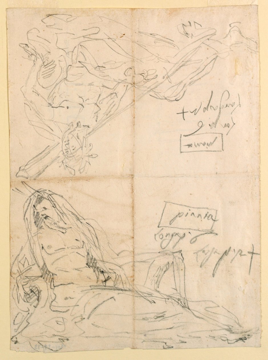 Tegning, To skitser af flodguder, ca. 1750 af Giovanni Battista Tiepolo