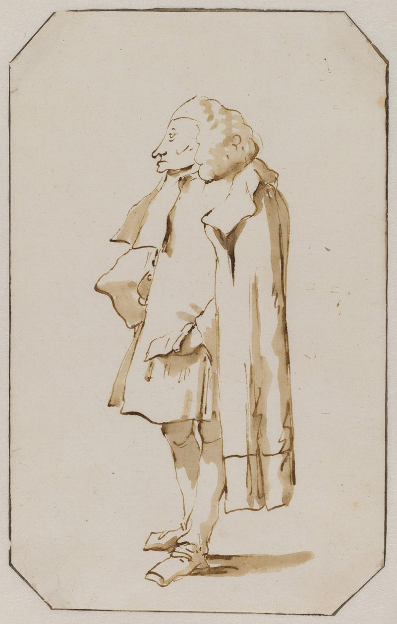 Karikatur af en stående mand i en kappe af Giovanni Battista Tiepolo