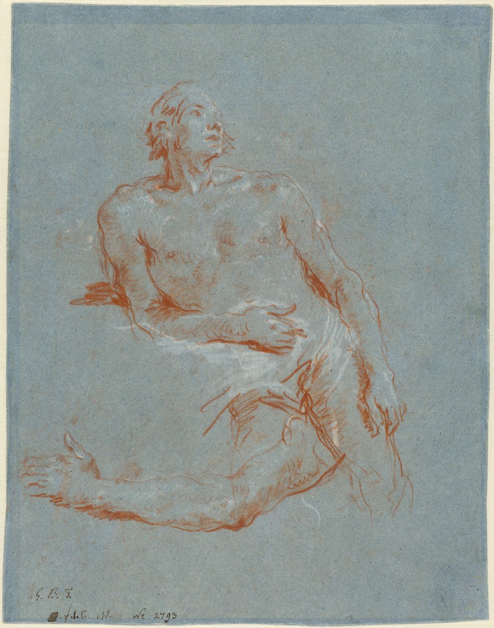 Mand nøgen læner sig på albuen (verso) af Giovanni Battista Tiepolo