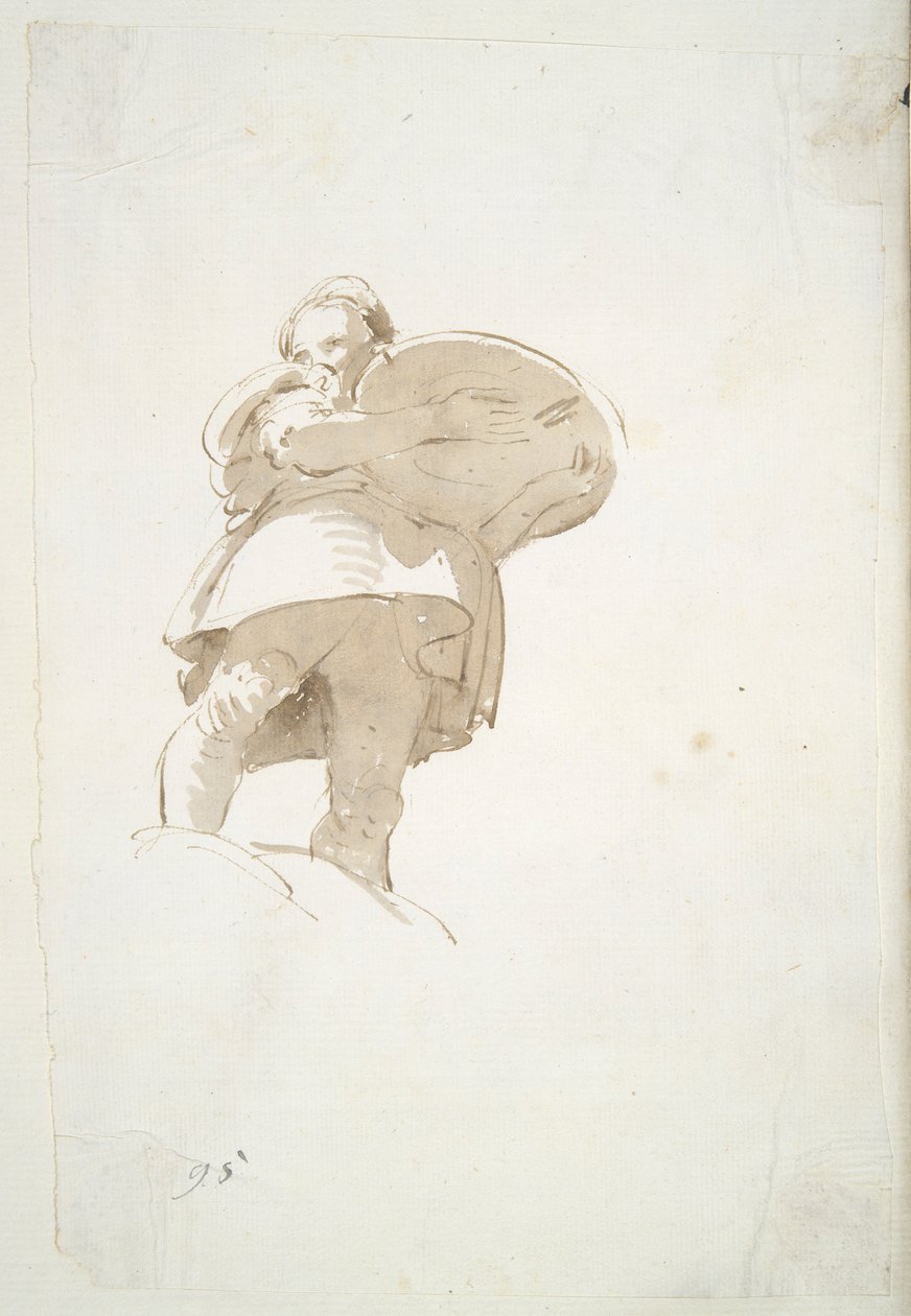 Mandsfigur med en bakke, set nedefra af Giovanni Battista Tiepolo