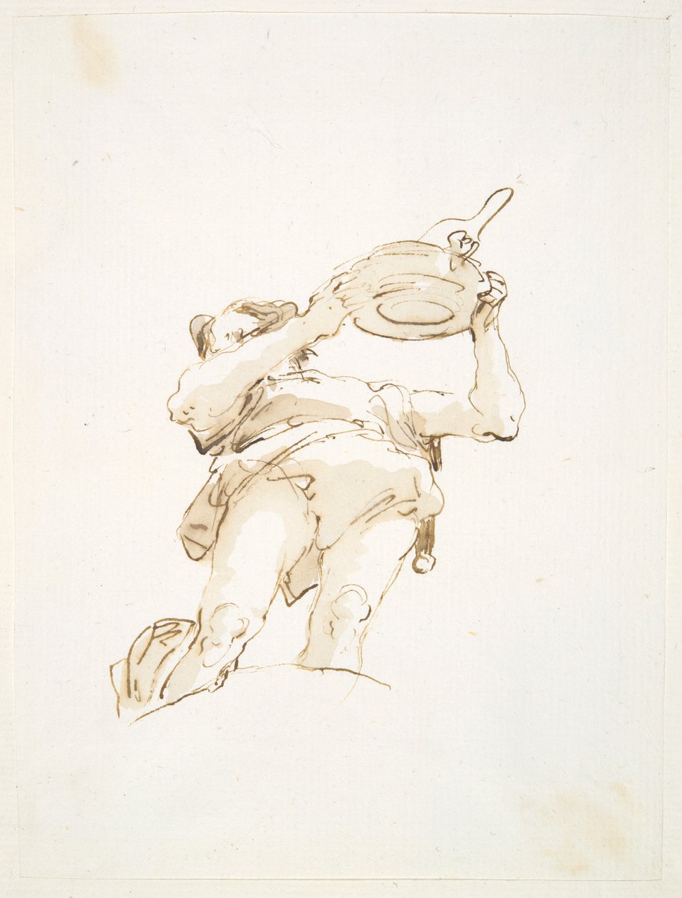 Mandsfigur med en bakke med høns, set nedefra af Giovanni Battista Tiepolo