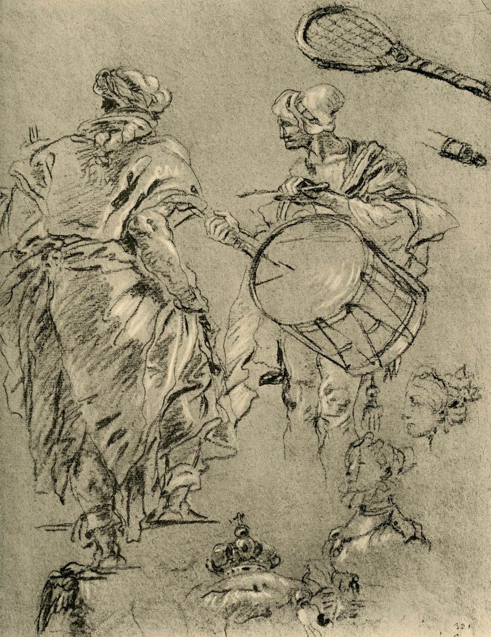 Mand set bagfra, trommeslager og små studier, 1751-1752, 1928 af Giovanni Battista Tiepolo