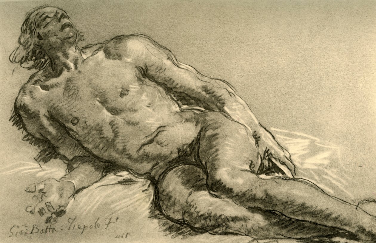 Nøgen liggende, den øverste halvdel af kroppen delvist hævet, 1752, 1928 af Giovanni Battista Tiepolo