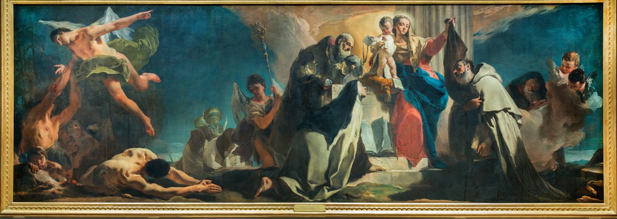 Vor Frue af Carmel blandt de hellige Simon Stock, Teresa af Avila, Albert af Vercelli, profeten Elias og skærsildens sjæle, 1745 af Giovanni Battista Tiepolo