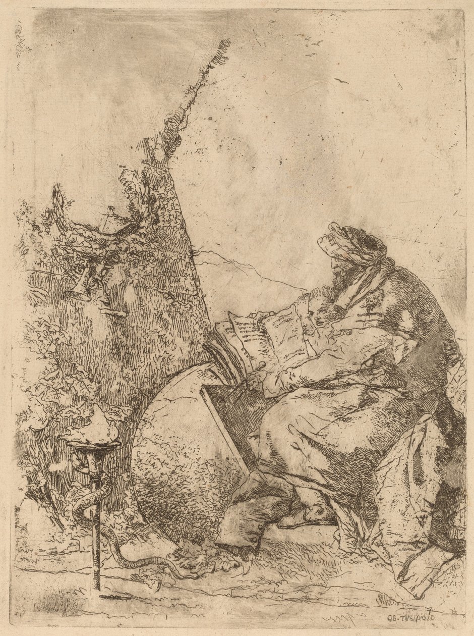Filosof siddende, med globus, bog og kompas af Giovanni Battista Tiepolo