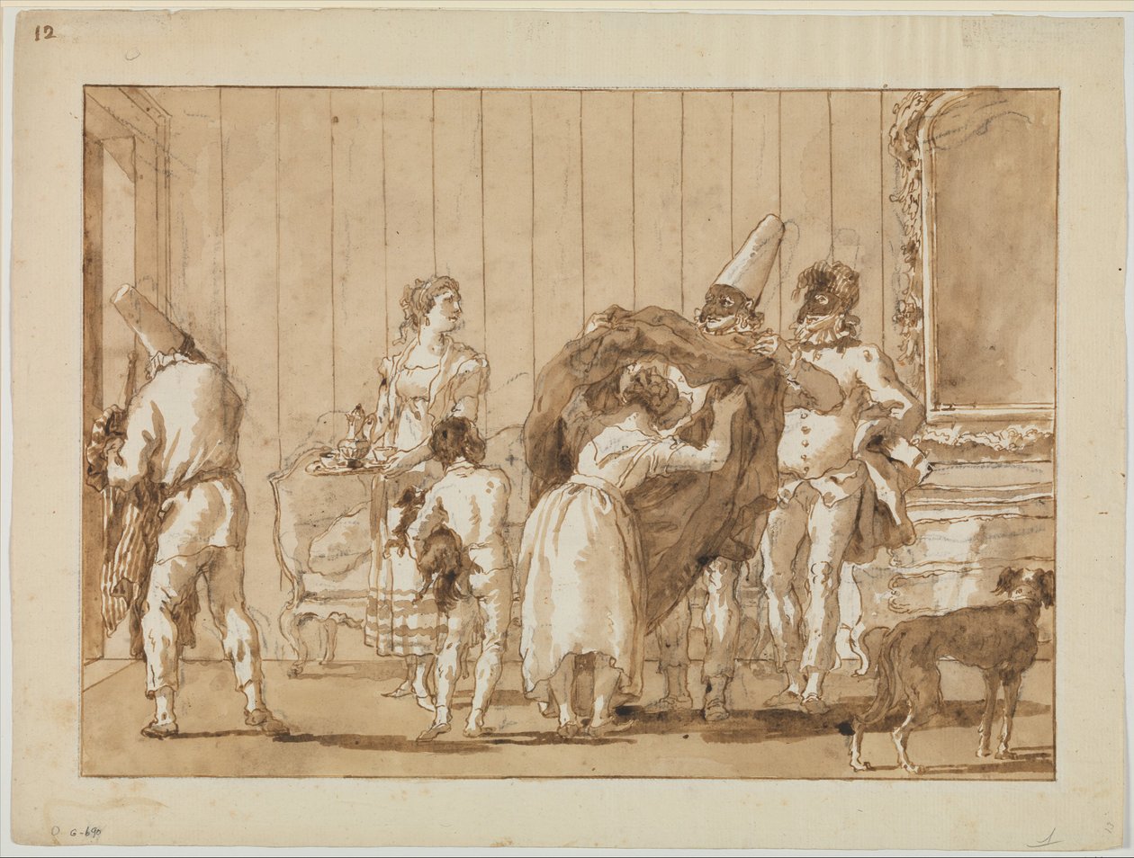 Punchinello som kjolemager, ca. 1800 af Giovanni Battista Tiepolo