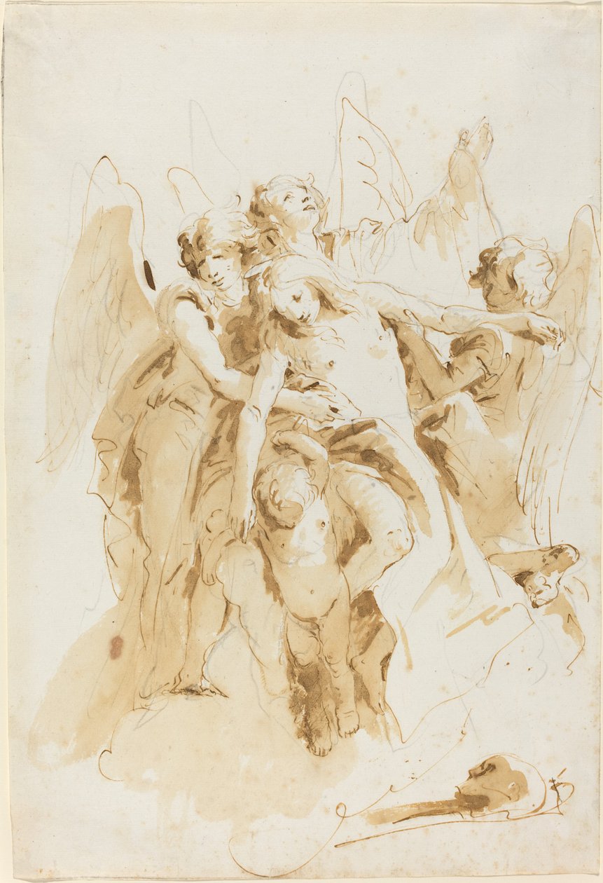 Sankt Maria Magdalene løftet af engle af Giovanni Battista Tiepolo
