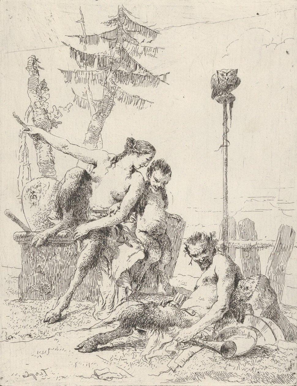 Satyr-familien Pan og hans familie, fra Scherzi, ca. 1743-50. af Giovanni Battista Tiepolo