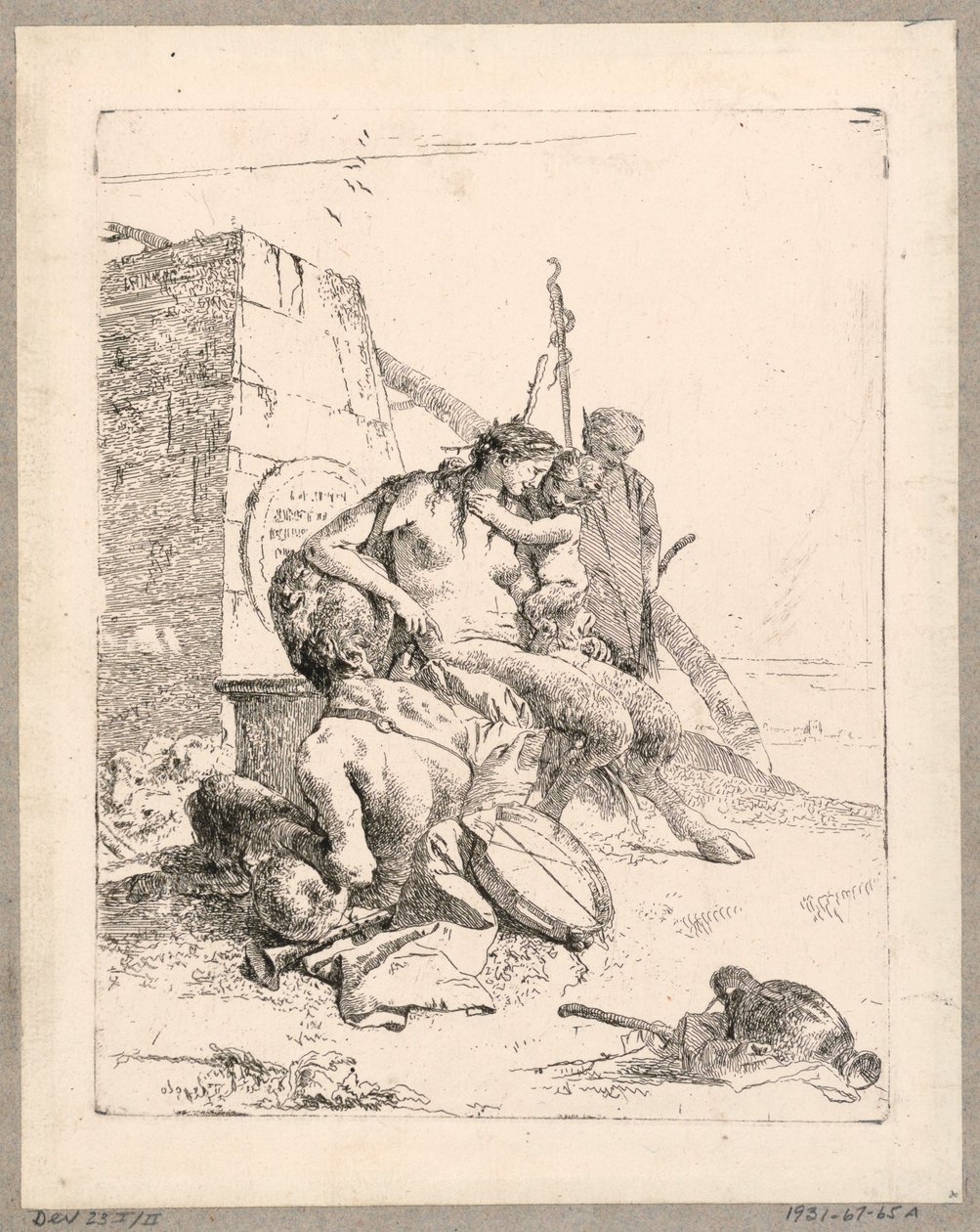 Satyrfamilie med en Obelisk, tallerken 11 fra Scherzi di Fantasia af Giovanni Battista Tiepolo