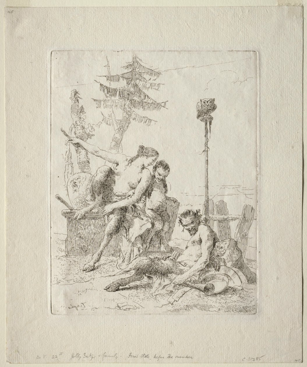 Scherzi di Fantasia: Den lykkelige satyr og hans familie af Giovanni Battista Tiepolo