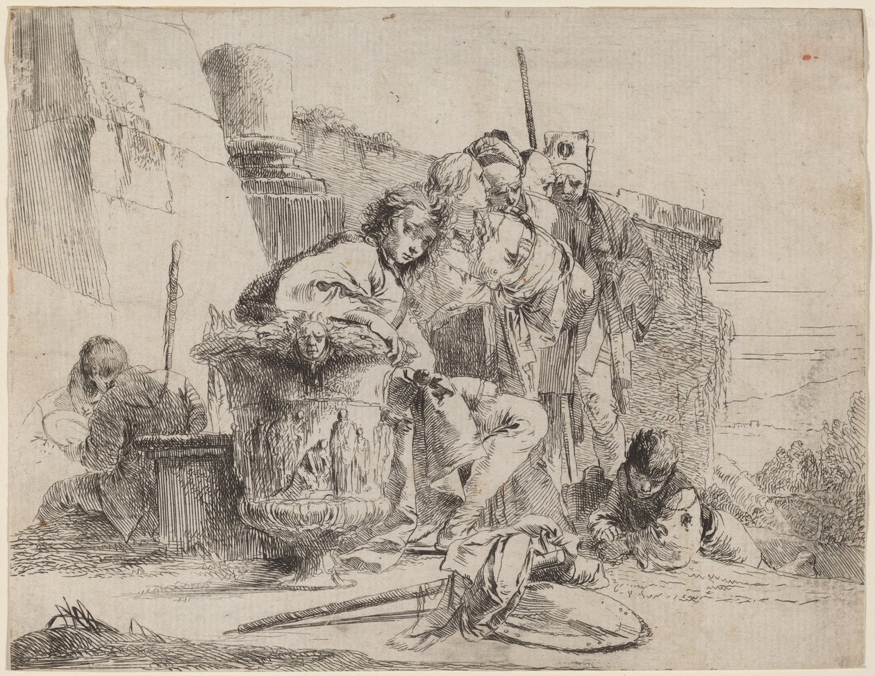 Siddende Ungdom lænet op ad en Urne af Giovanni Battista Tiepolo