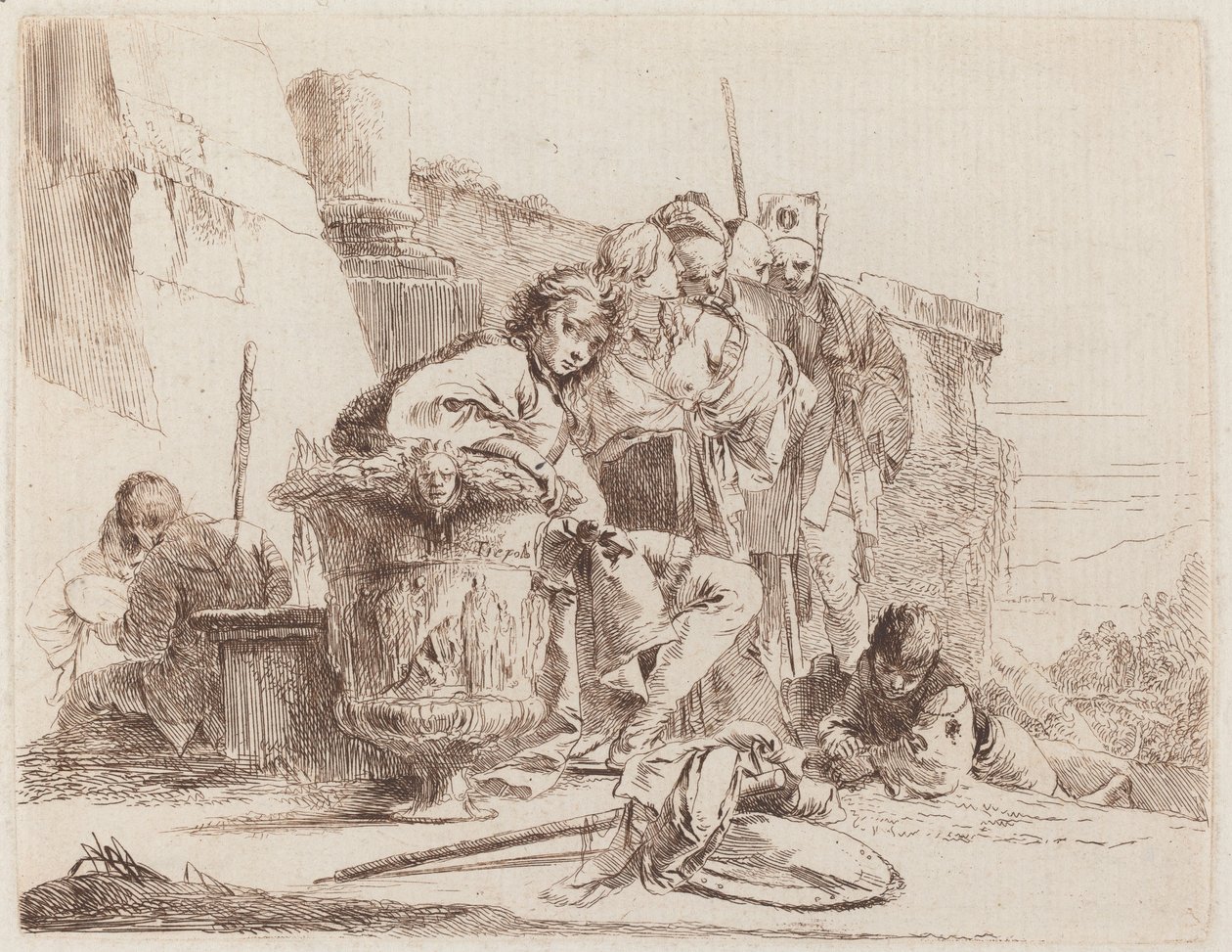 Siddende Ungdom lænet op ad en Urne af Giovanni Battista Tiepolo