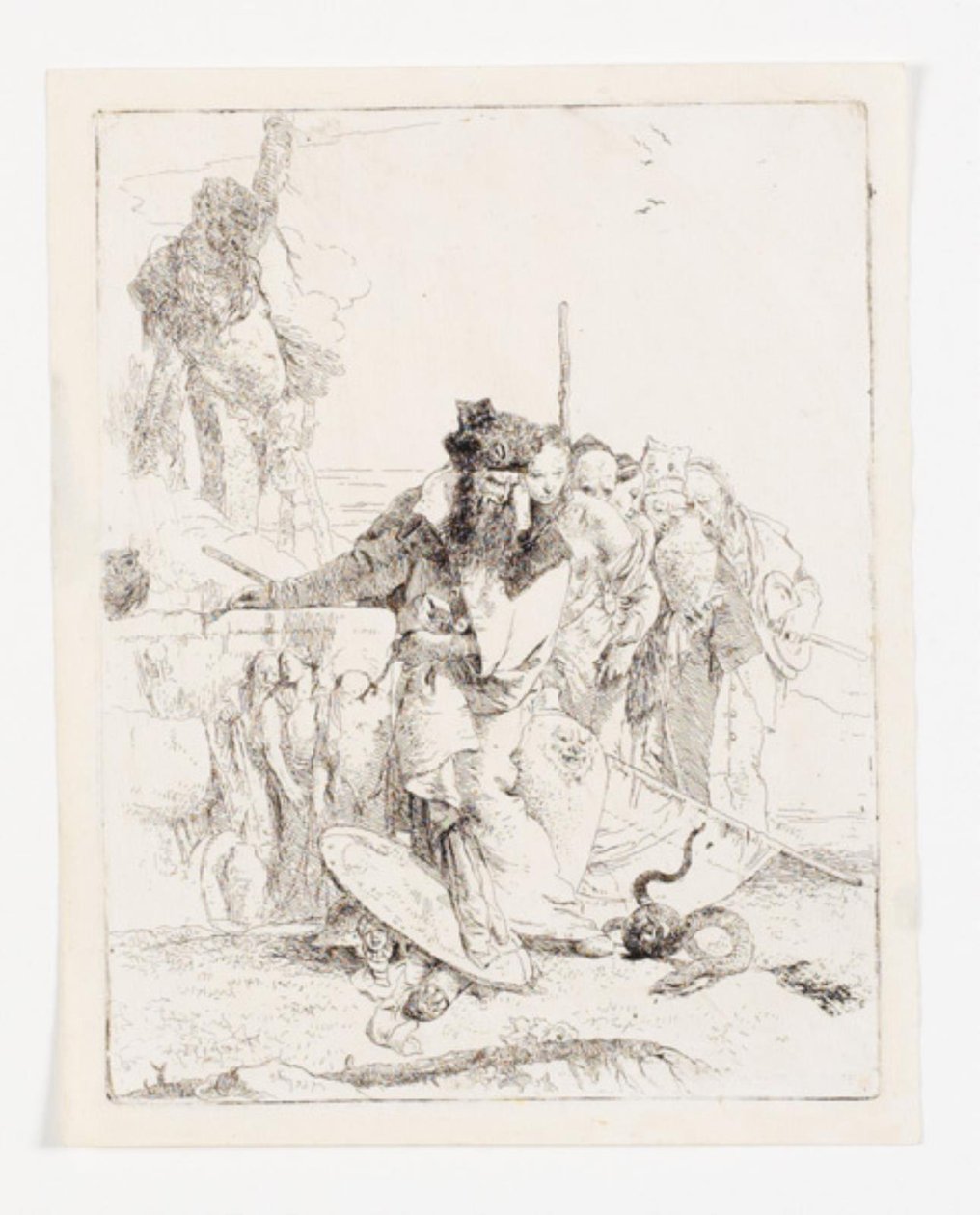 Seks personer, der betragter en slange. Blad fra serien Scherzi di fantasia. (Rizzi 15; De Vesme 24) af Giovanni Battista Tiepolo