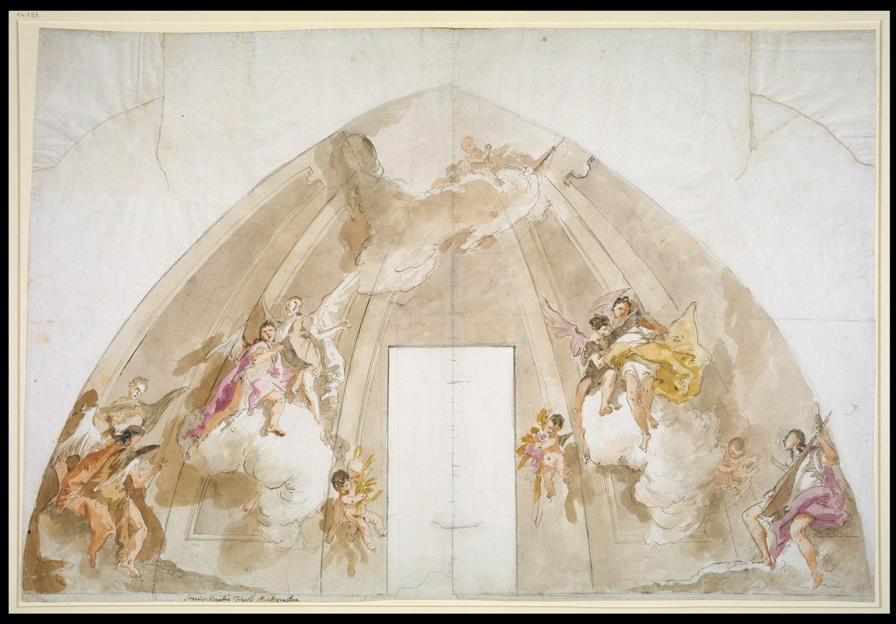 Syngende og musicerende engle: forberedende tegning til loftet i Udines katedral af Giovanni Battista Tiepolo