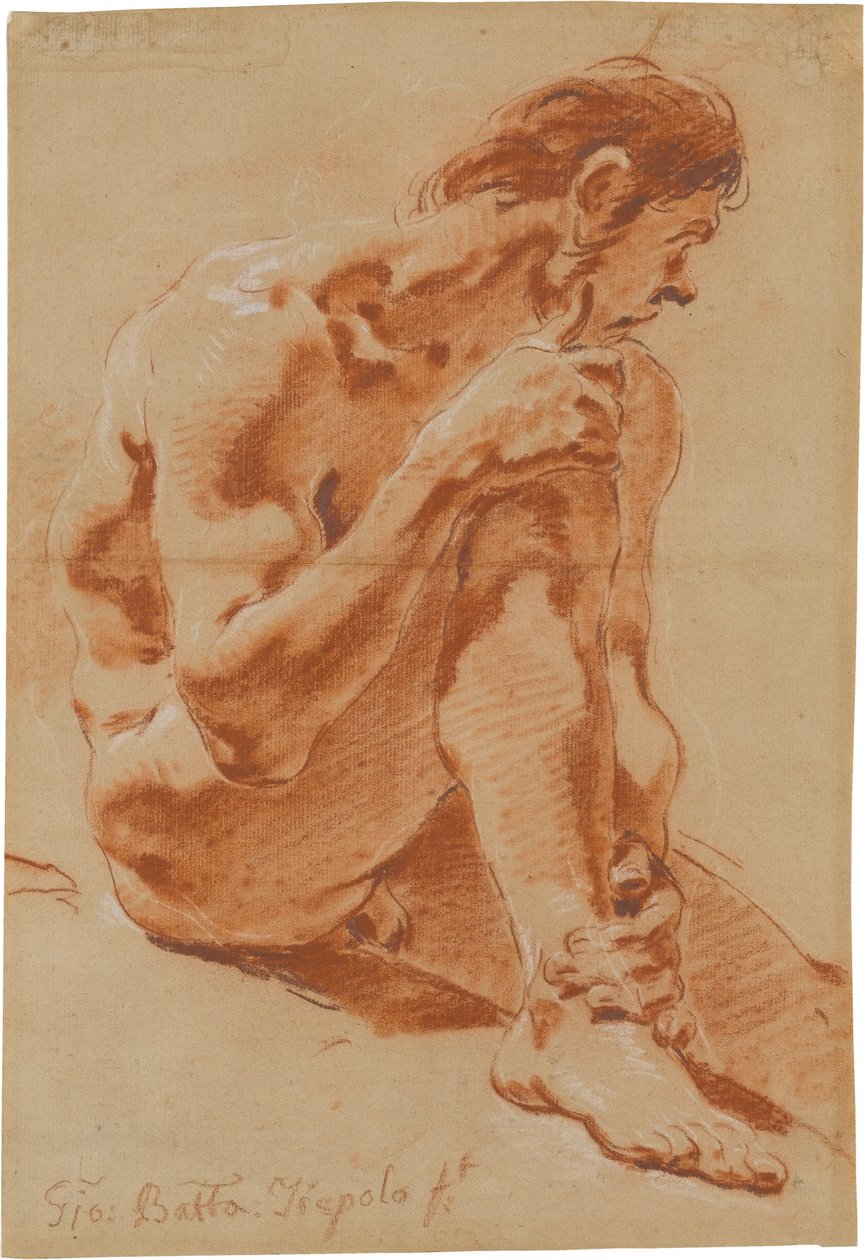 Siddende mandlig nøgenmodel af Giovanni Battista Tiepolo