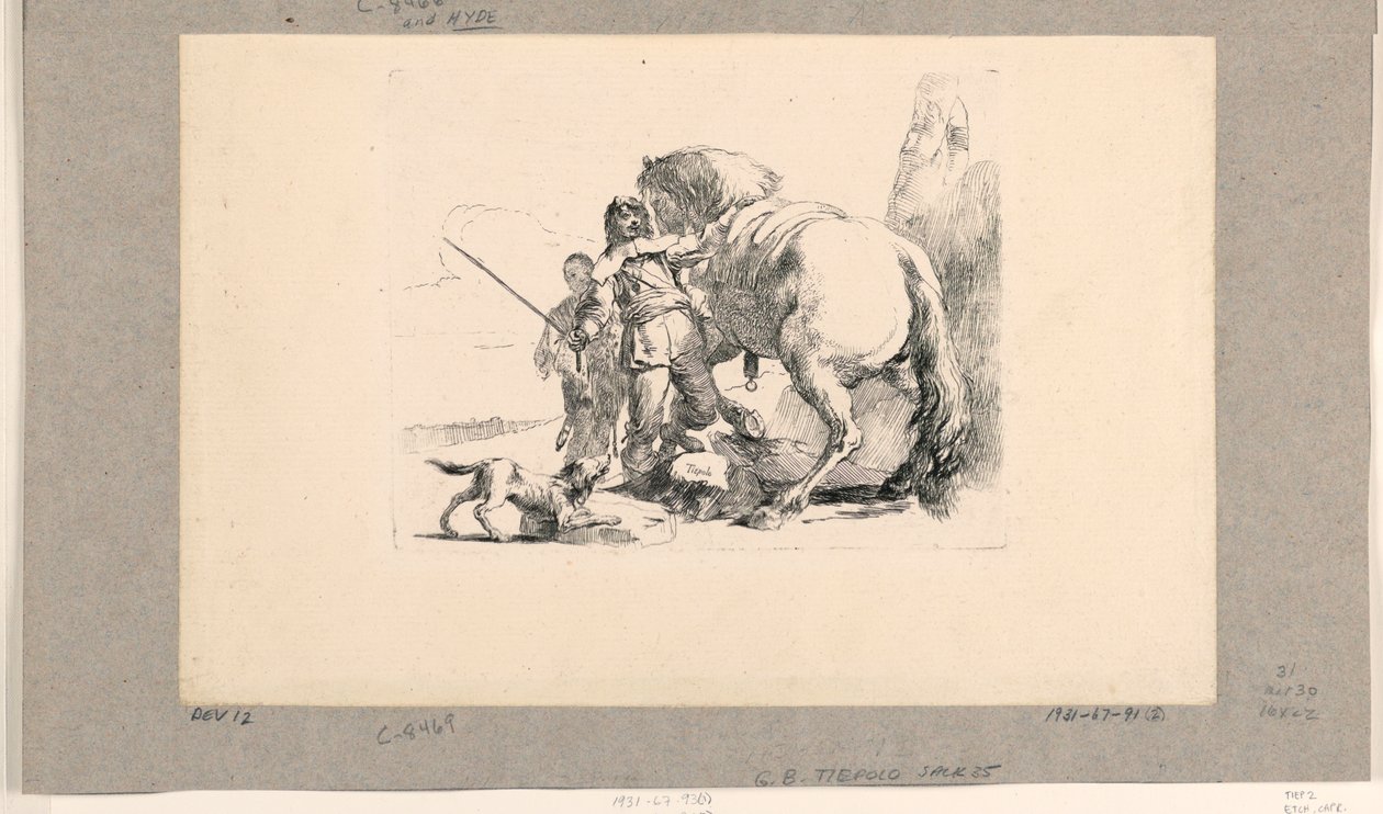 Soldat med hest og brudgom, fra Vari Capricci af Giovanni Battista Tiepolo