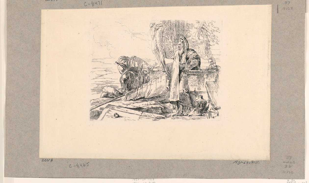 Stående Magus, siddende soldat og en mand, fra Vari Capricci af Giovanni Battista Tiepolo
