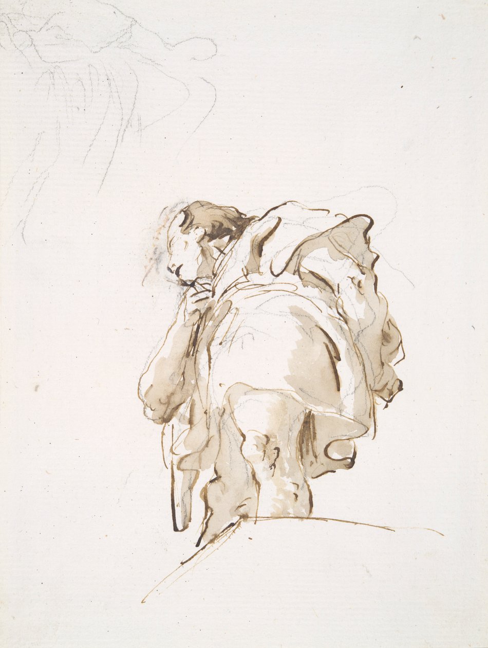 Stående mandsfigur set skråt nedefra af Giovanni Battista Tiepolo