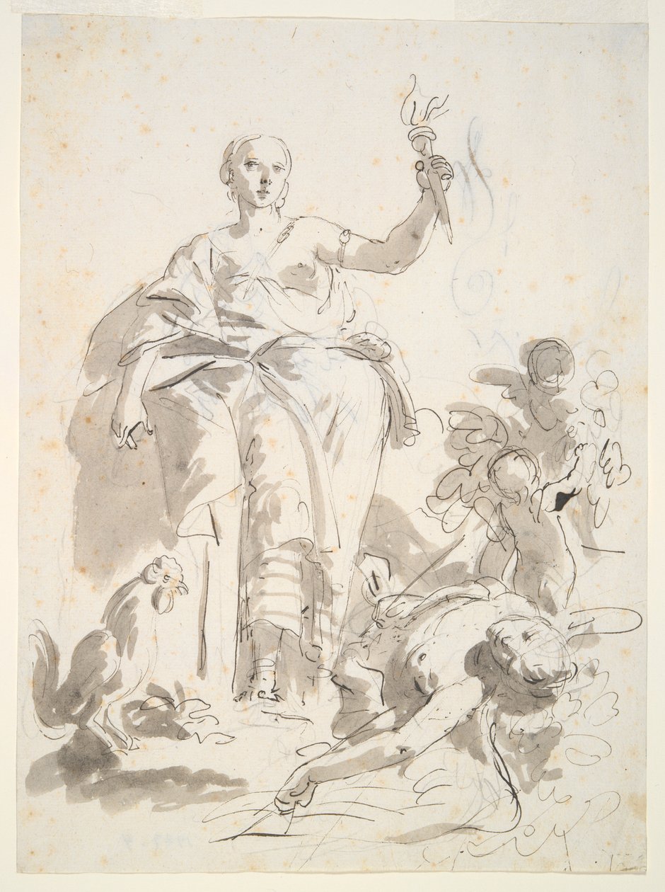 Undersøgelse for freskoindustrien, der triumferer over lediggang, på Villa Lochi al Biron af Giovanni Battista Tiepolo