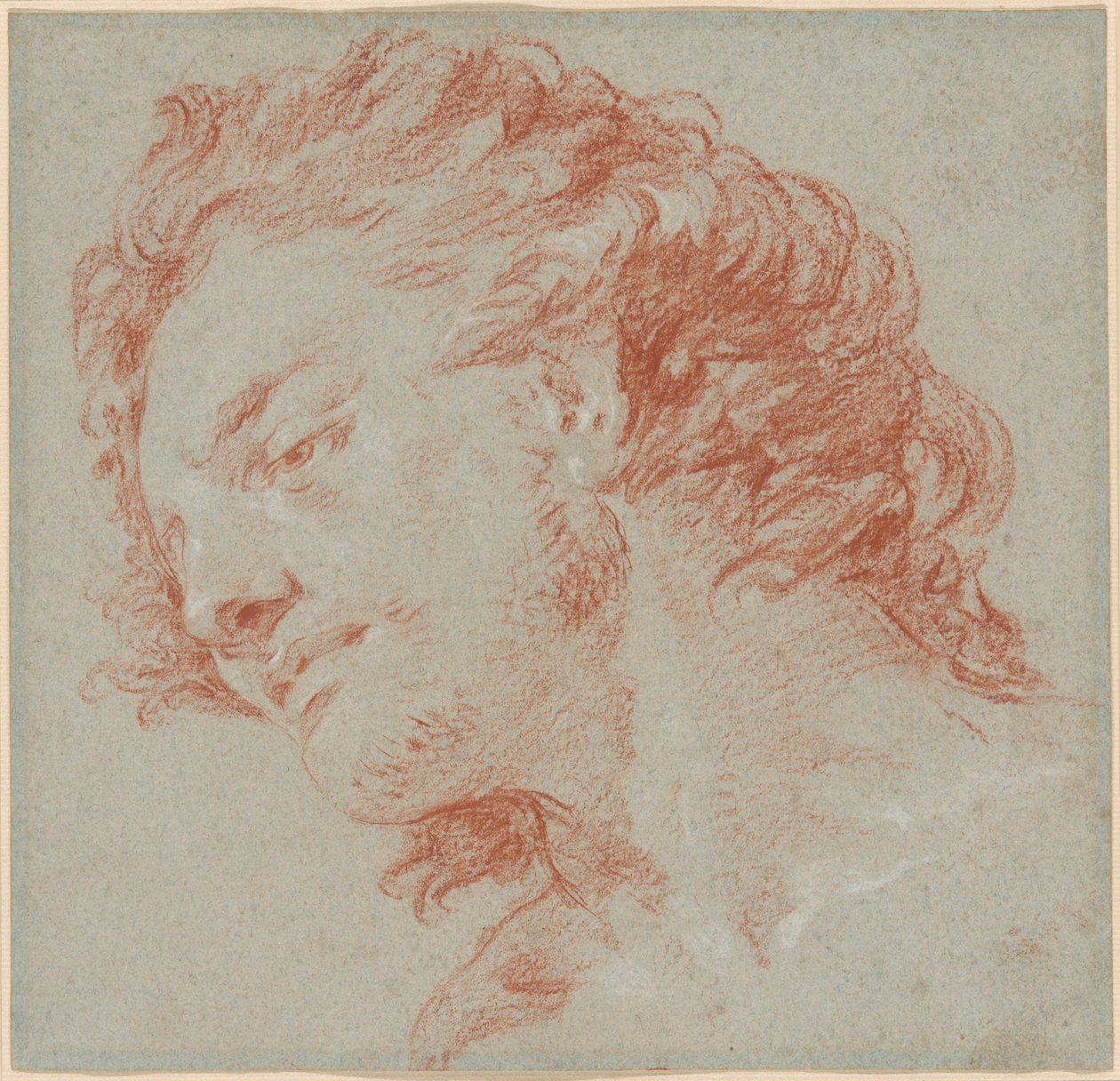 Hovedet af en ung mand i profil til venstre (recto); Studier af allegoriske figurer (verso) af Giovanni Battista Tiepolo