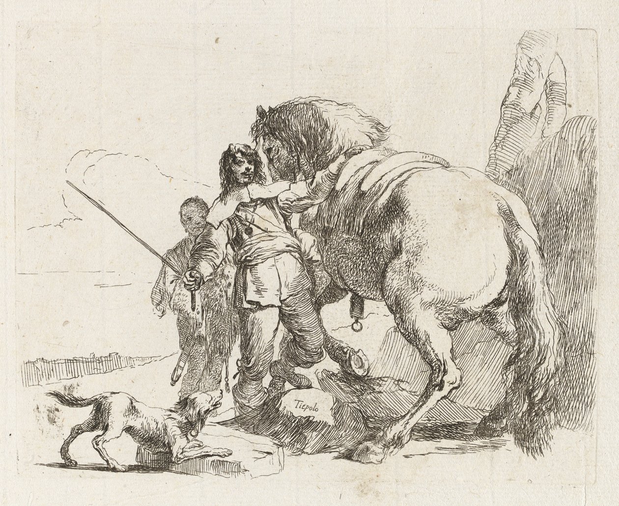 Rytteren står ved sin hest, fra Vari capricci (Various Capriccios) af Giovanni Battista Tiepolo
