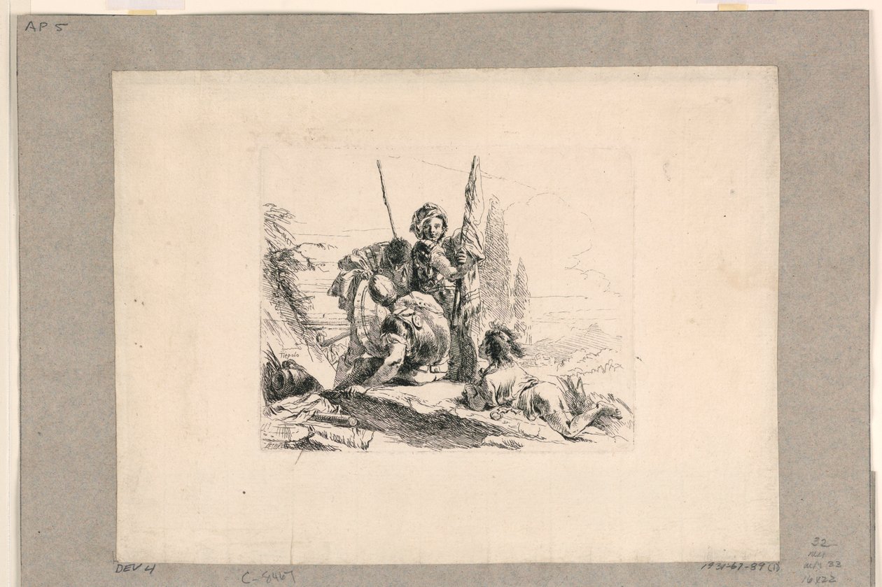 Tre soldater og en dreng, fra Vari Capricci af Giovanni Battista Tiepolo