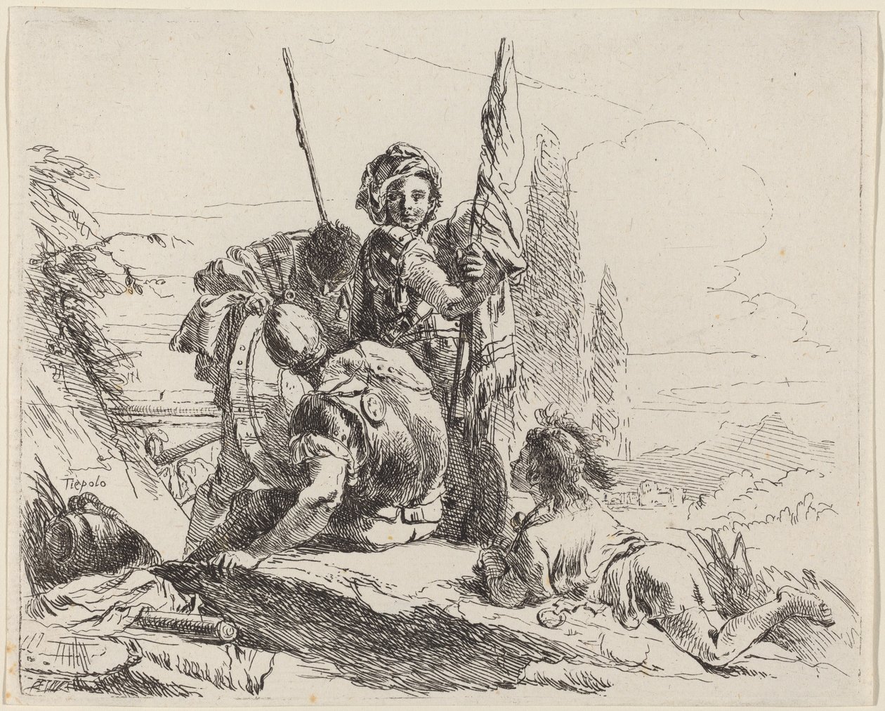 Tre soldater og en ung af Giovanni Battista Tiepolo