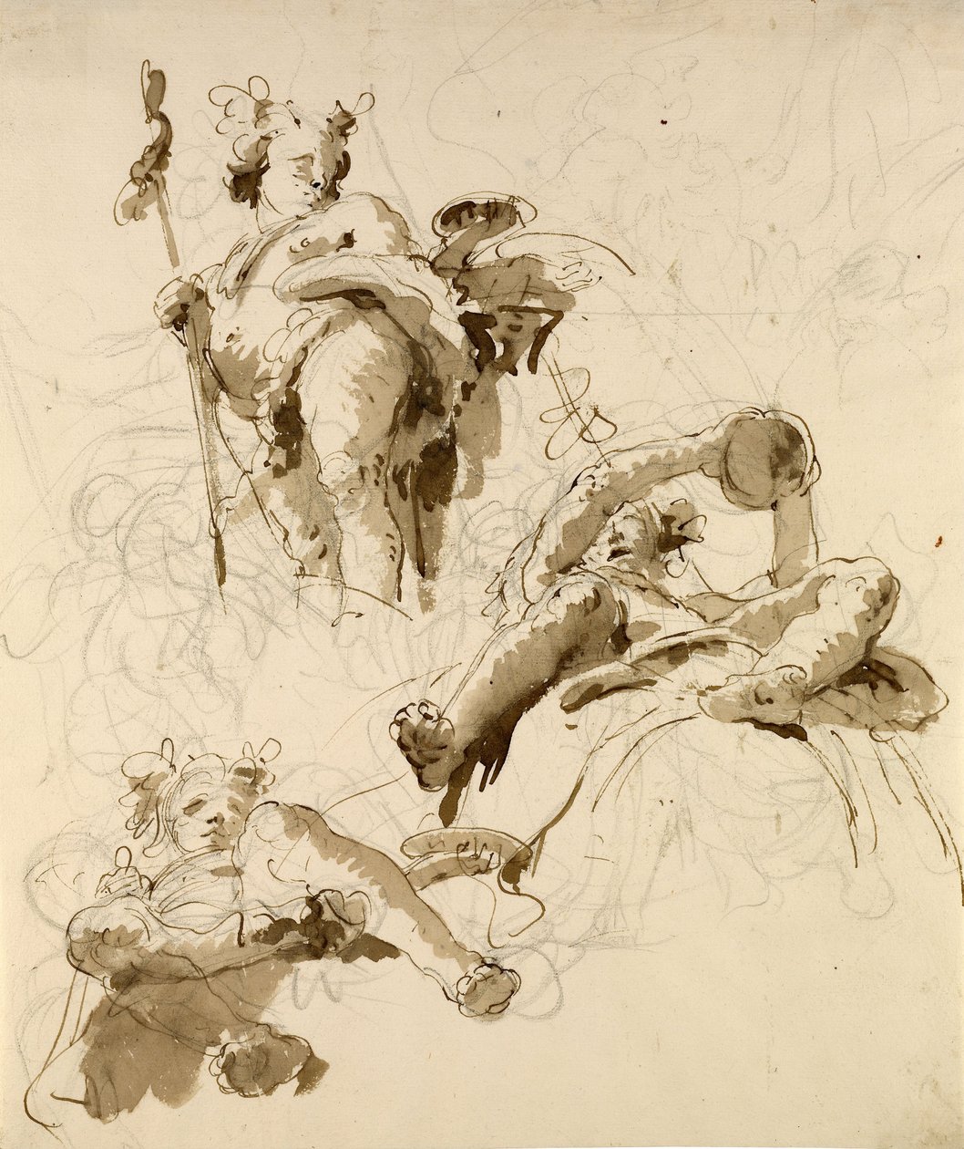 Tre studier af guden Bacchus af Giovanni Battista Tiepolo