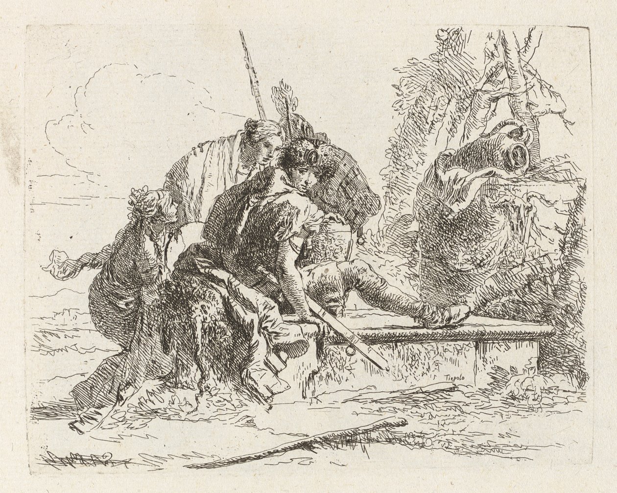 To soldater og to kvinder, fra Vari capricci (Various Capriccios) af Giovanni Battista Tiepolo