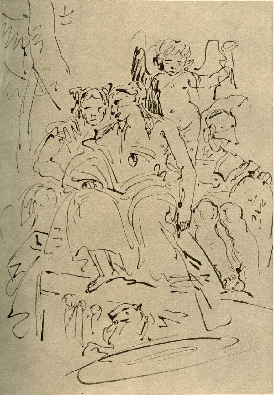 Two Women, Eros and a Soldier, midten af det 18. århundrede, 1928 af Giovanni Battista Tiepolo