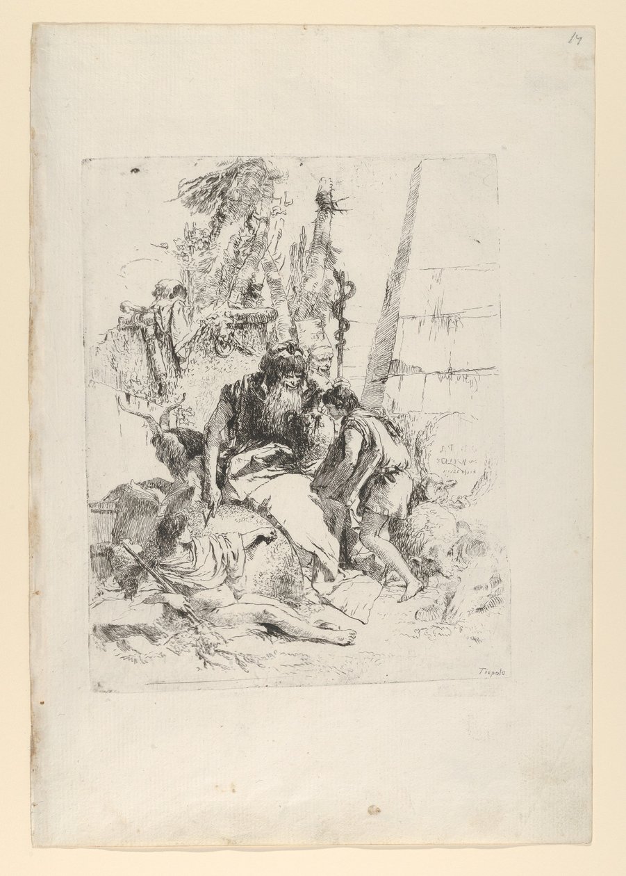 To tryllekunstnere og to drenge fra Scherzi, ca. 1743-50. af Giovanni Battista Tiepolo