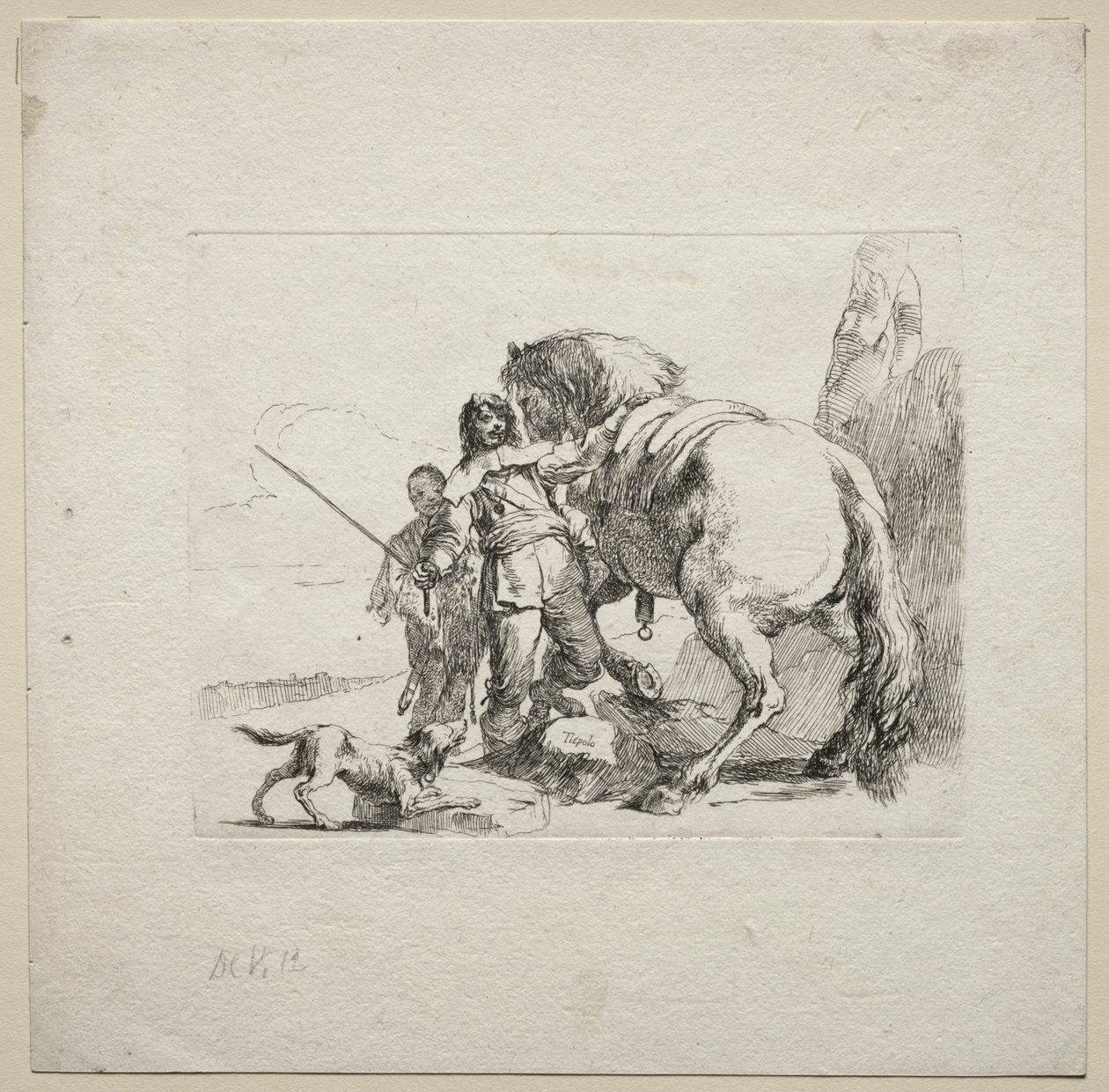 Forskellige luner: Kavaleren, der sætter op på sin hest af Giovanni Battista Tiepolo