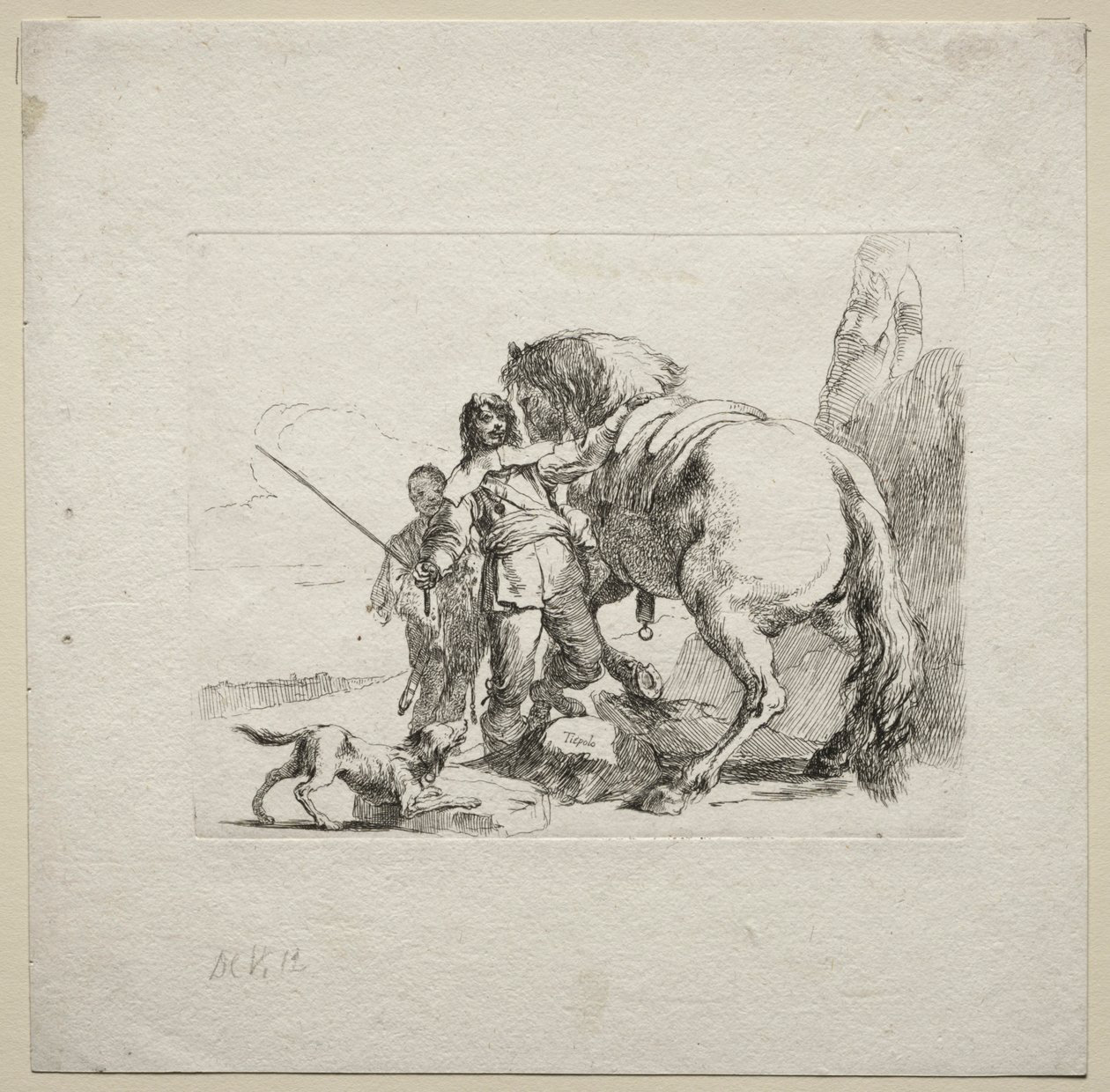 Forskellige luner: Kavaleren sætter op på sin hest, 1785. af Giovanni Battista Tiepolo