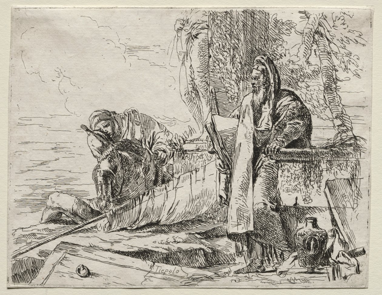 Forskellige luner: Filosoffen holder en bog af Giovanni Battista Tiepolo