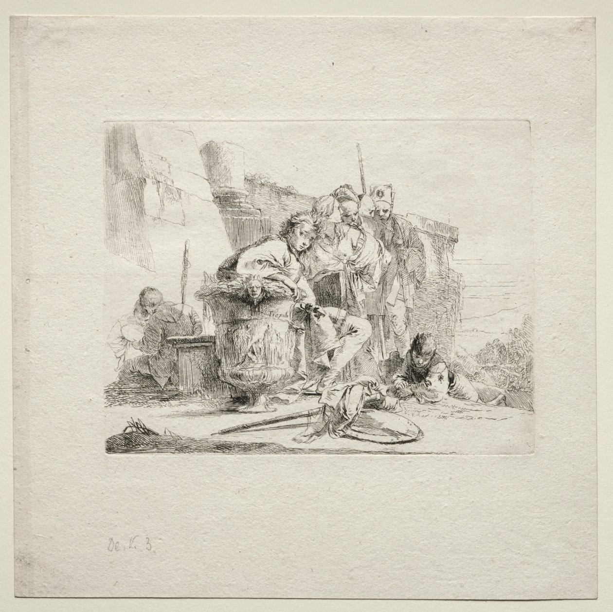 Forskellige luner: Den unge mand siddende, lænet op ad en urne af Giovanni Battista Tiepolo