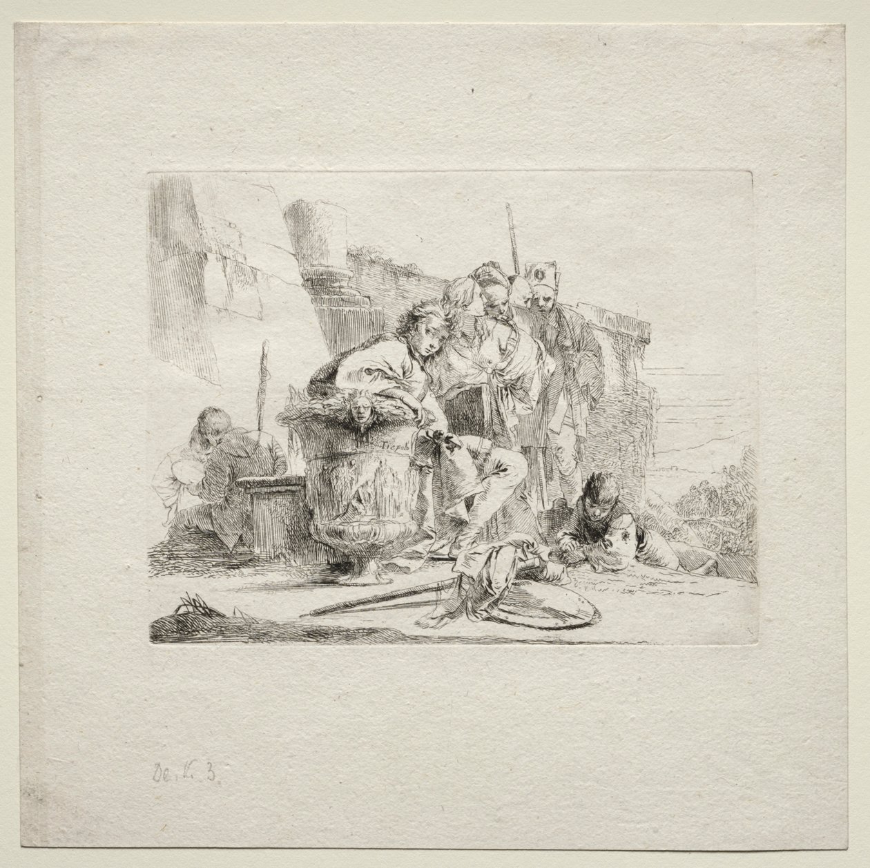 Forskellige luner: Den unge mand siddende, lænet op ad en urne, 1785. af Giovanni Battista Tiepolo