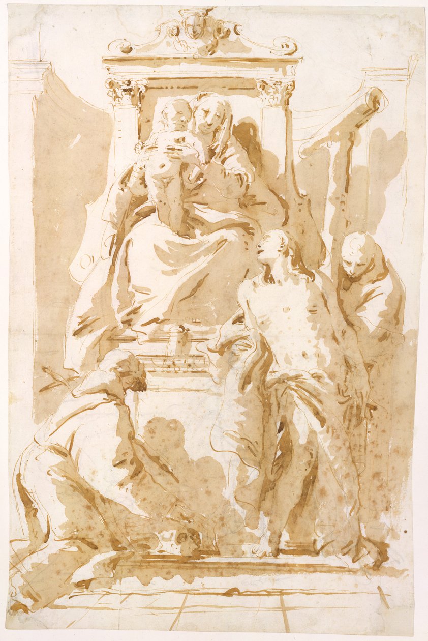 Jungfrau und Kind mit Heiligem Johannes vom Kreuz (?), Heiligem Sebastian und Heiligem Peter von Alcantara af Giovanni Battista Tiepolo