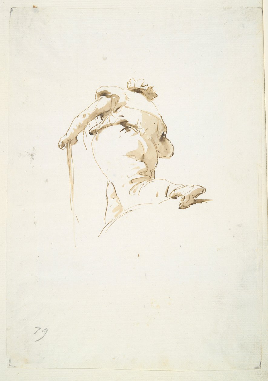 Vandrende mandsfigur set skråt nedefra af Giovanni Battista Tiepolo
