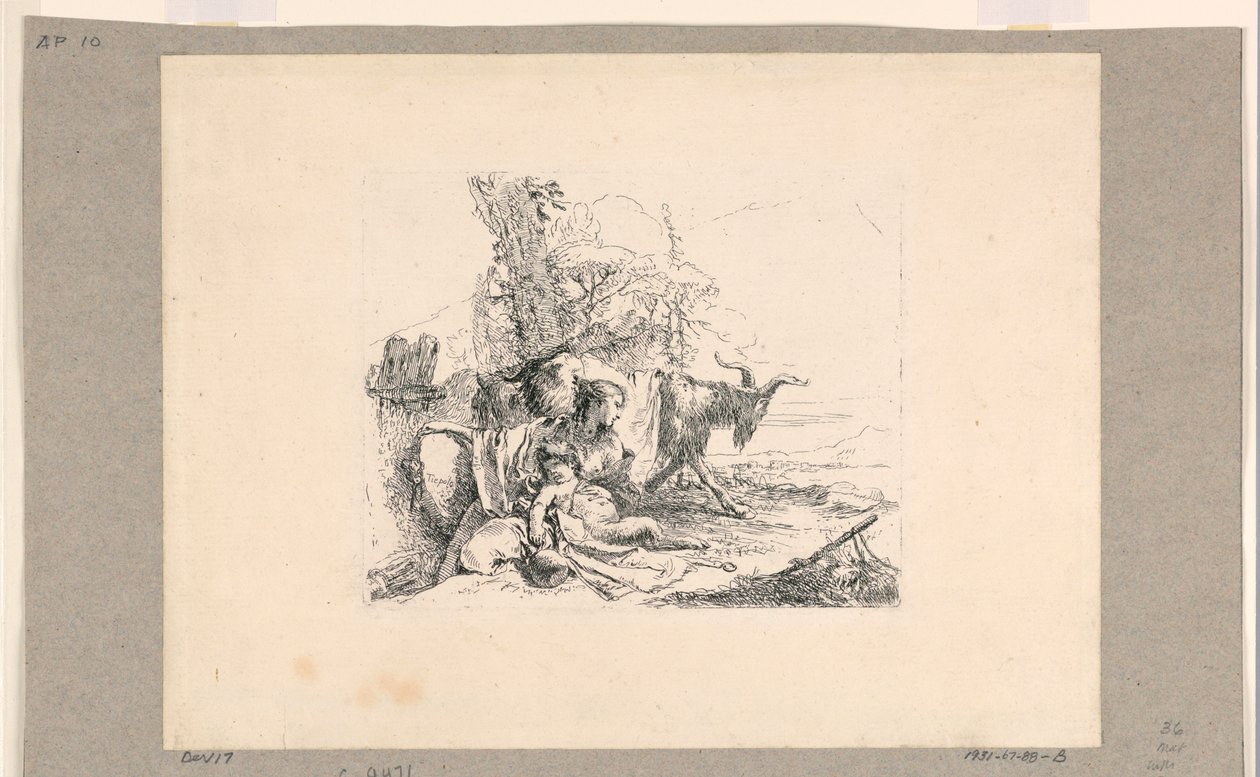 Kvinde med et spædbarn Satyr, fra Vari Capricci af Giovanni Battista Tiepolo