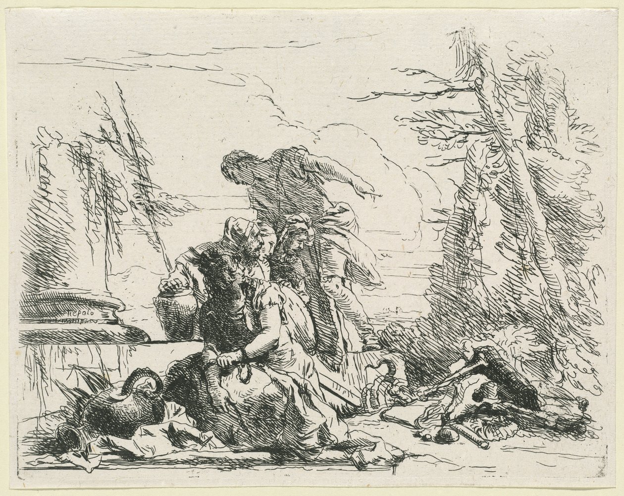Kvinder og mænd om en brændende knogler af Giovanni Battista Tiepolo
