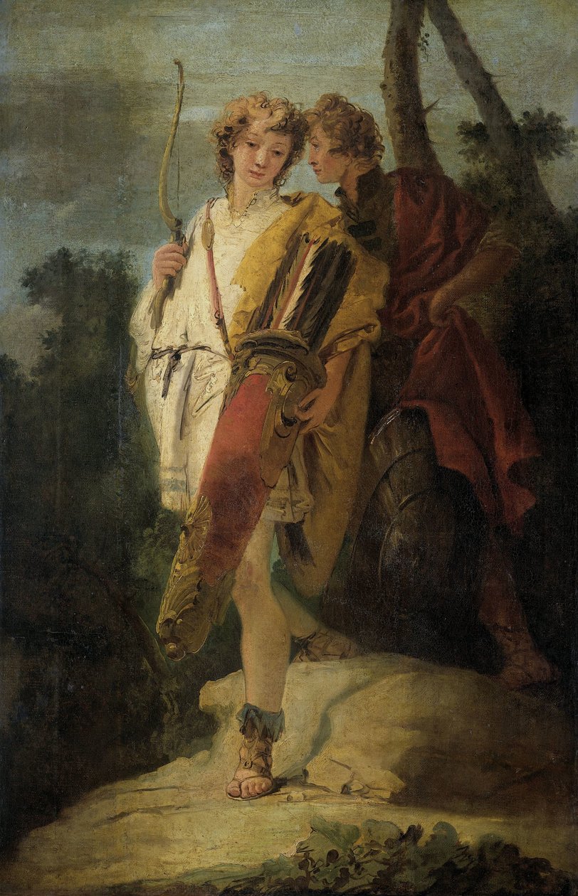 Ung mand med bue og stort kogger og hans ledsager med et skjold, tidligere med titlen Telemachus og mentor af Giovanni Battista Tiepolo