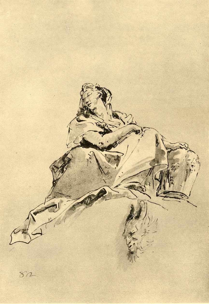 Ung kvinde sidder og holder en kande ved sin side, midten af det 18. århundrede, 1928 af Giovanni Battista Tiepolo