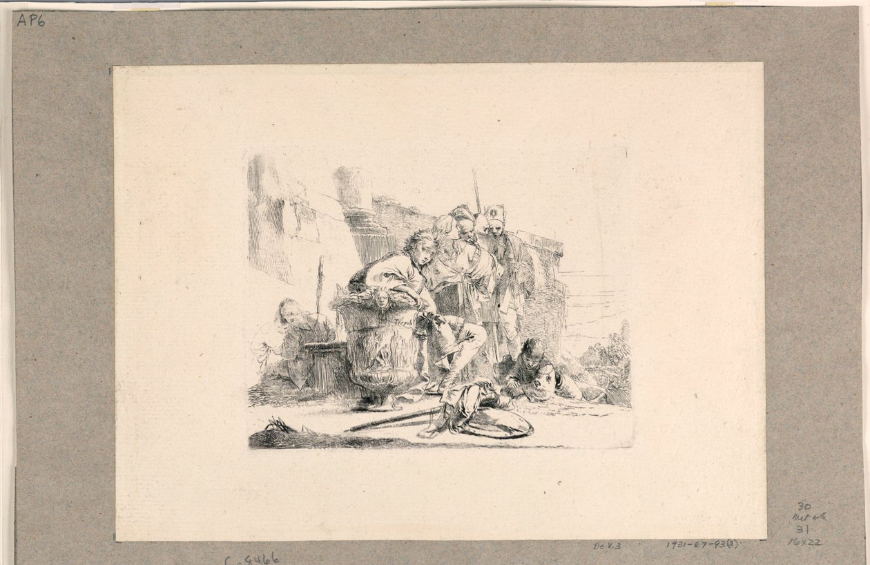 Ungdom sidder ved en urne og andre figurer, fra Vari Capricci af Giovanni Battista Tiepolo