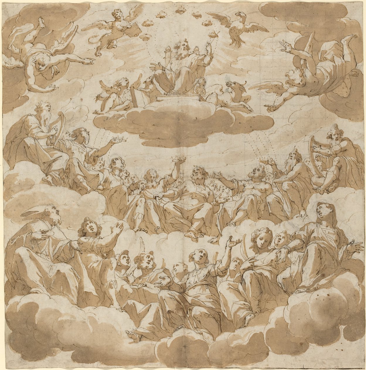 Gud troner omgivet af hellige af Giovanni Battista Trotti