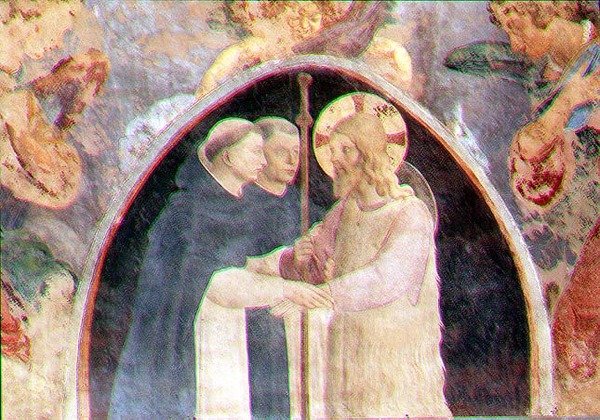 Kristus byder to dominikanerbrødre velkommen, lunette (fresco) (detaljer fra 78936) af Giovanni Battista Vanni