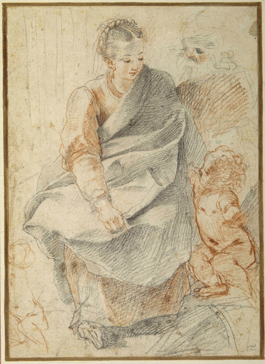 Den hellige familie (rød og sort kridt på hvidt papir) af Giovanni Battista Vanni