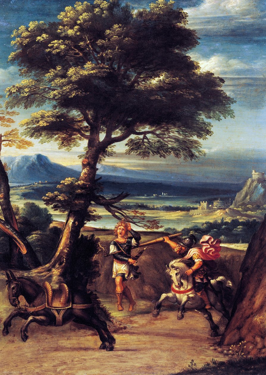 Landskab med Absalom såret af Joabs spyd af Giovanni Battista Viola (1576-1622), olie på kobber, 45x34 cm af Giovanni Battista Viola