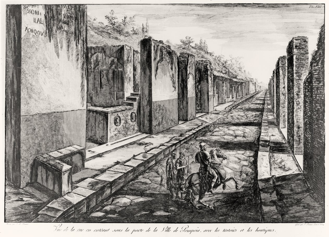Udsigt over gaden til porten til byen Pompeji, fra Antiquites de Pompeia af G.B. Piranesi, graveret af Francesco Piranesi (1758-1810) 1804 af Giovanni Battista Piranesi