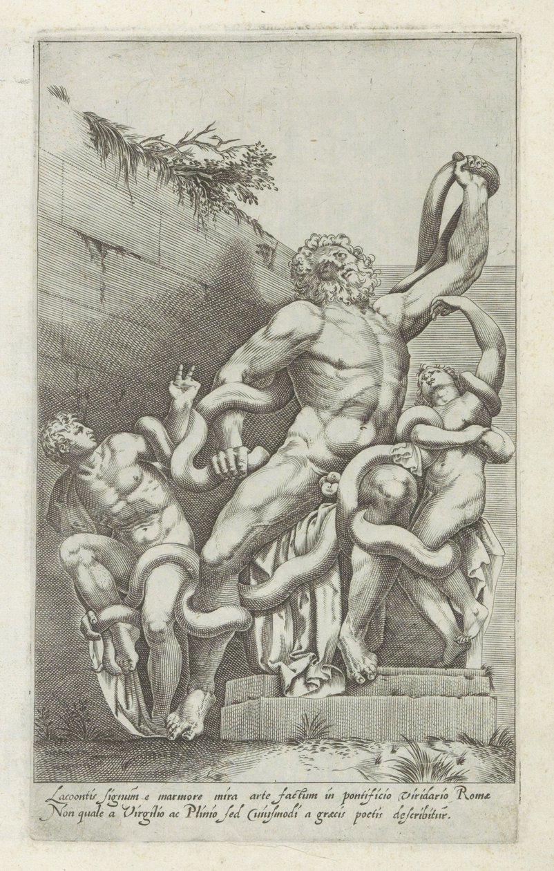 Laocoöngruppe Lacoons skilt lavet af marmor med vidunderlig kunst (...) (titel på objekt) Antikke skulpturer i Rom (serietitel) Ikoner af de gamle statuer af byen Rom, som ses på offentlige steder (serietitel) af Giovanni Battista de