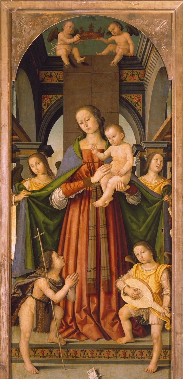 Madonna med barn, midterpanel af Madonna med barn Triptykon med hellige (maleri) af Giovanni Battista the Elder Bertucci